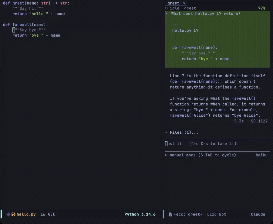 C-c C-x turning the context on, and the next prompt carrying the file and line with it