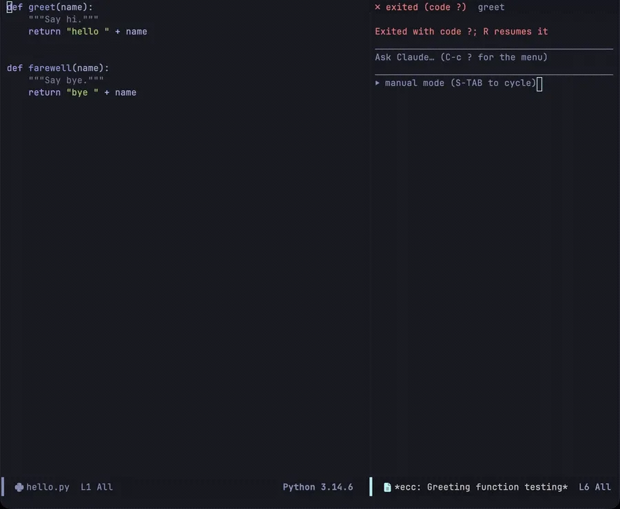 A session handed over: the CLI’s own interface takes the window, with the conversation resumed