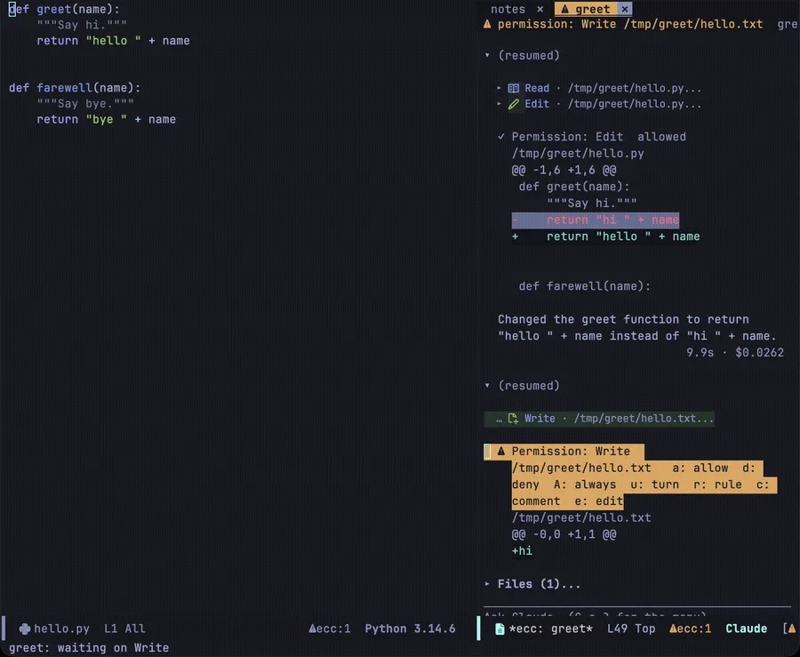 The text of a proposed Write, changed in a buffer and then allowed with the change